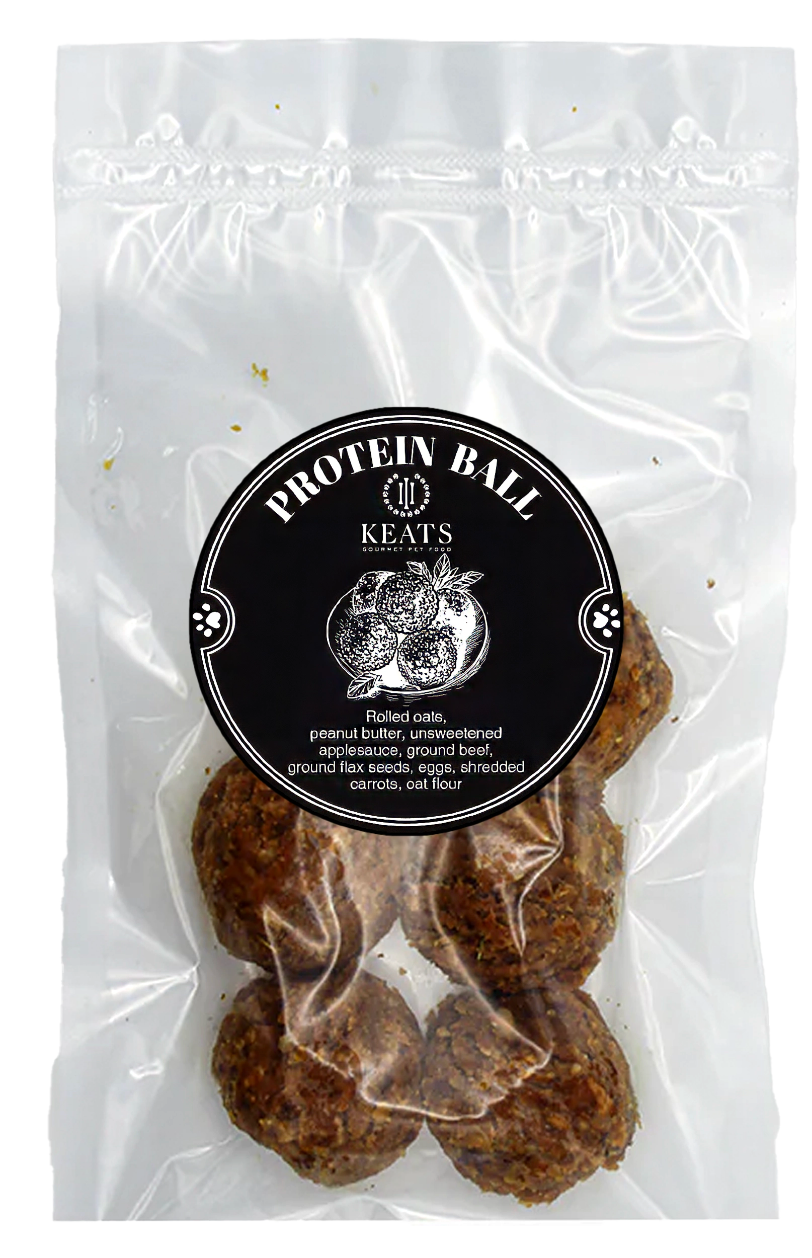 KEATS Gourmet Pet Food Protein Ball packaging on a white background