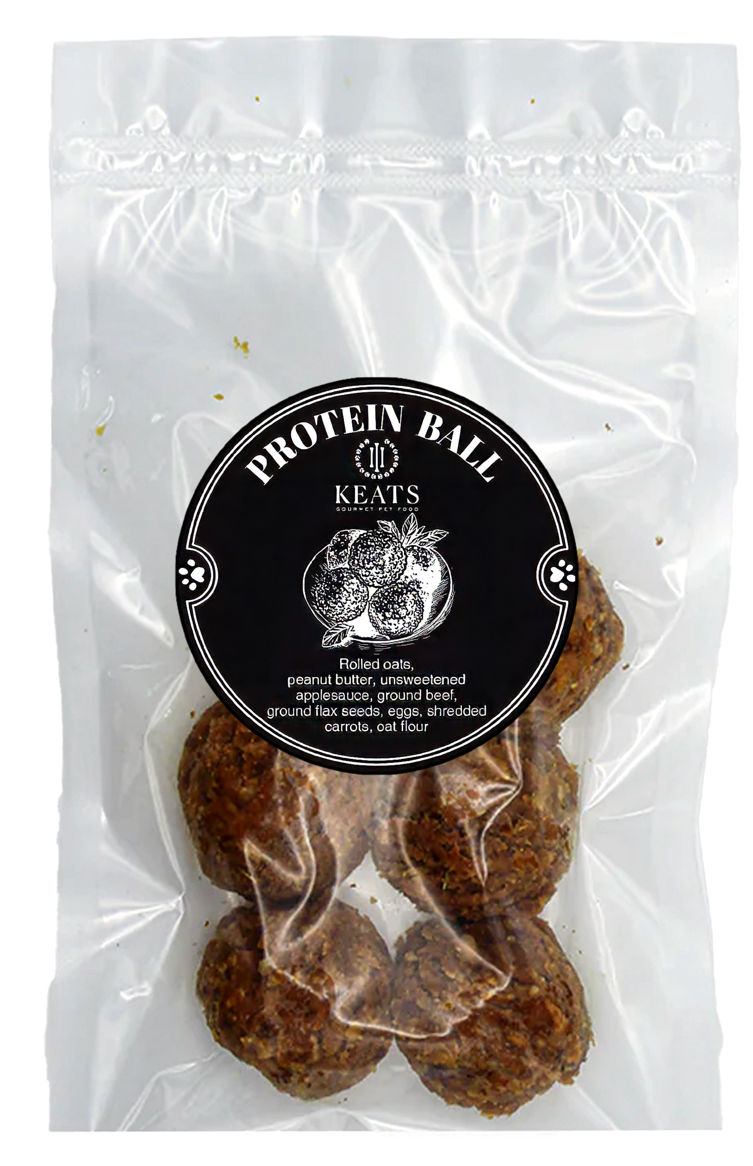 KEATS Gourmet Pet Food Protein Ball packaging on a white background